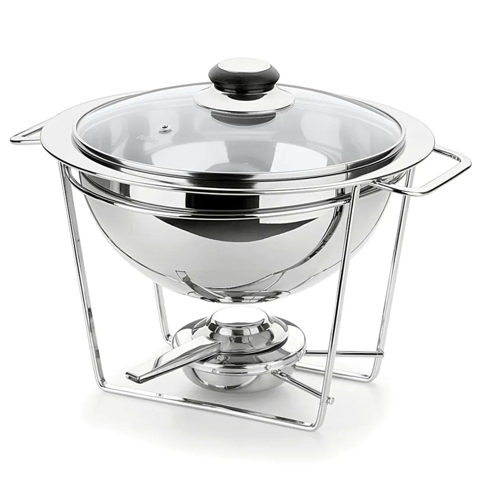 Rechaud Redondo Inox P/ Caldos Meu Buffet Tampa Vidro 3pçs Rechaud