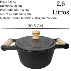 Caçarola N°20 Ferro Fundido Alça Madeira 2,6L Santana