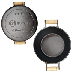 Caçarola N°24 Em Ferro Fundido 4,1l C/ Tampa Alça Em Madeira Santana