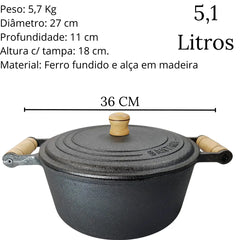 Caçarola N°26 Ferro Fundido 5,1l C/ Tampa Santana