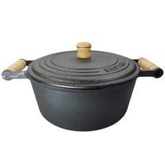 Caçarola N°28 Ferro Fundido 6,2l Tampa E Alça Em Madeira Santana