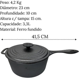 Caçarola 22cm C/ Alça Ferro Fundido 3,3l C/ Tampa Santana