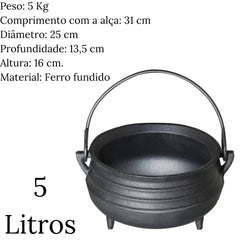 Panela Tripé N°7 S/ Tampa Em Ferro Fundido Santana 5L Santana