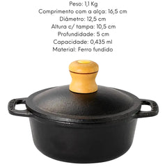 Cumbuca Ferro Fundido Santana C/ Tampa Panelinha 435ml Santana