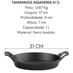 Assadeira Oval Facile Ferro Fundido C/ Alça N°2 1L Santana
