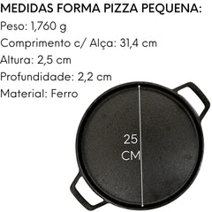 Forma Pizza Ferro Fundido C/ Alça 25cm Servir Porção Santana Santana