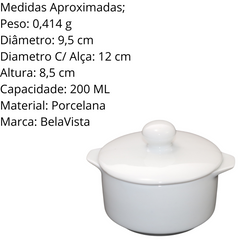 Ramekin Liso Com Tampa Porcelana 200 ML BelaVista