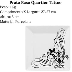 Prato Raso 27cm Quartier Tattoo Porcelana Buffet Mesa Oxford