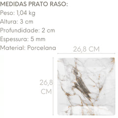 Prato Raso Golden Stone 26,8cm Quadrado Branco E Dourado Oxford
