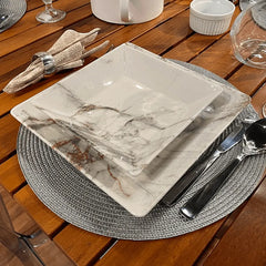 Prato Raso Golden Stone 26,8cm Quadrado Branco E Dourado Oxford