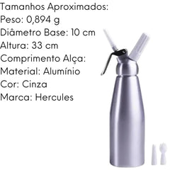 Garrafa Sifão Para Chantilly Em Aluminio 1 Litro Hercules Hercules