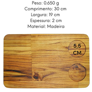 Tabua Retangular 2 furo Madeira Teca A Gourmet