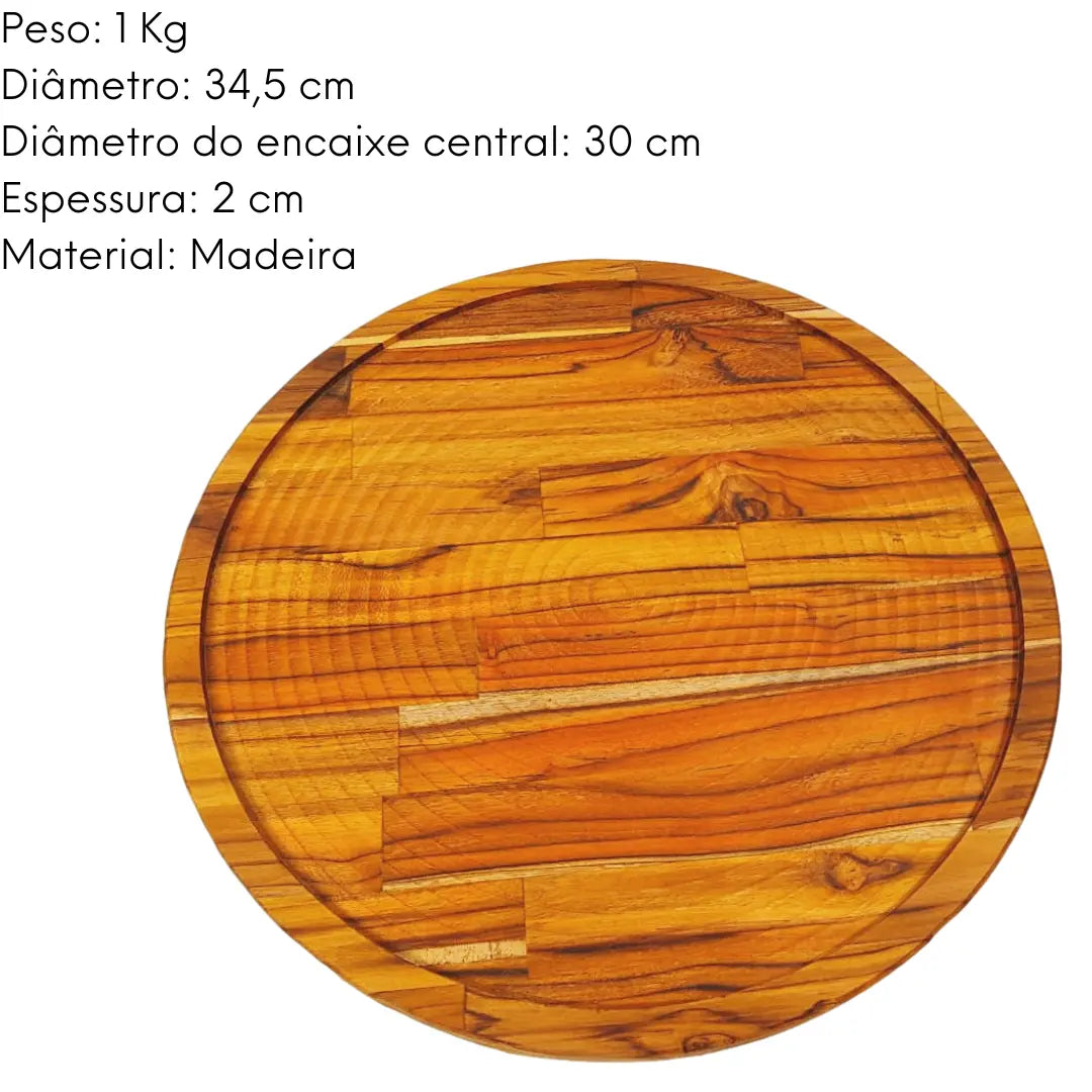 Tabua Suporte Pizza Madeira Teca Redonda A Gourmet