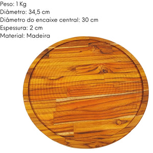 Tabua Suporte Pizza Madeira Teca Redonda A Gourmet
