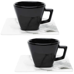 Xicara Cha Grande C/ Pires Quadrado Golden Stone Porcelana Oxford