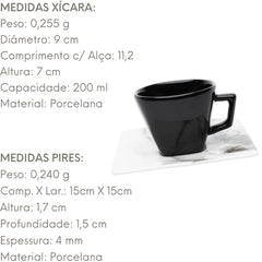 Xicara Cha Grande C/ Pires Quadrado Golden Stone Porcelana Oxford