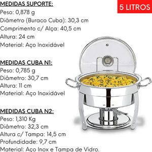Rechaud Inox C/ Tampa E Fogareiro 5l Hotel GP