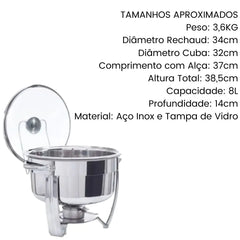 Rechaud Redondo 8L com Tampa de Vidro TecnoCuba