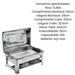 Rechaud C/ 1 Cuba 1/1 9,5l Tampa Móvel TecnoCuba