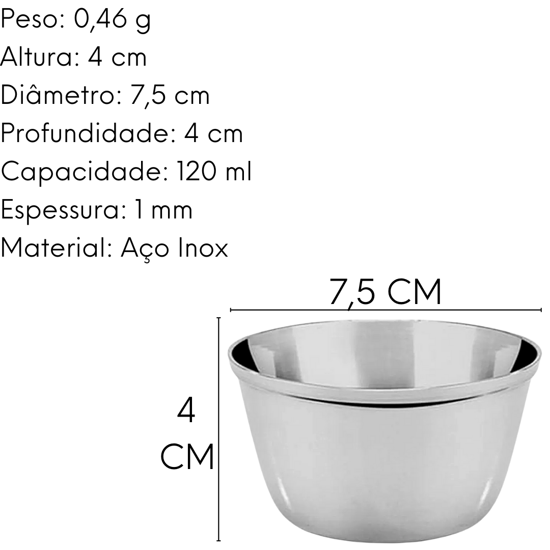 Mini Ramekim Aço Inox 7,5cm 120ml Gourmet Mix