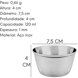 Mini Ramekim Aço Inox 7,5cm 120ml Gourmet Mix