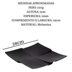 Prato Quadrado Melamina Black Gourmet Mix