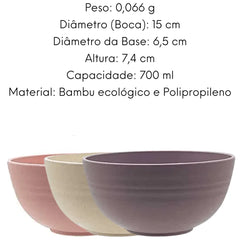 Bowl Bambu Ecológico PP 700ml Sortido Rosa Roxo Bege Lyor