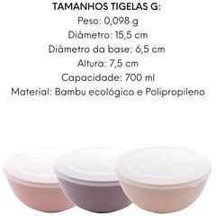 Conjunto 3 Bowls C/ Tampa Bambu Ecológico Cores Sortidas Lyor