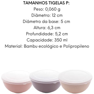 Conjunto 3 Bowls C/ Tampa Bambu Ecológico Cores Sortidas Lyor