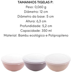 Conjunto 3 Bowls C/ Tampa Bambu Ecológico Cores Sortidas Lyor
