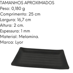 Travessa Retangular Melanina 25 Cm Preto Tóquio Lyor