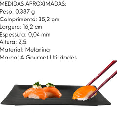 Travessa Melanina Retangular Toquio Preta Sushi Lyor