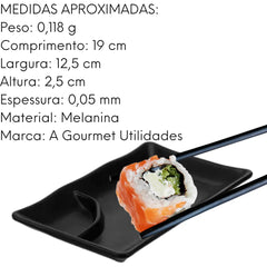 Travessa Melanina Sushi Com Porta Shoyu Preto Lyor