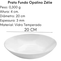 Prato Fundo Opalino Zélie 20cm Vidro Branco Lyor