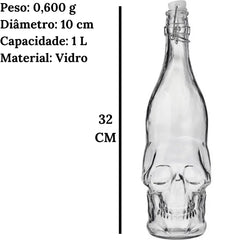 Garrafa Vidro Caveira Rock Style 1 Litro Lyor