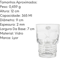 Caneca Chopp De Vidro Modelo Caveira 365 ML Lyor