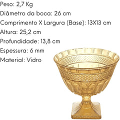 Centro De Mesa Ambar Amarelado C/ Pé Lyor 26cm Lyor