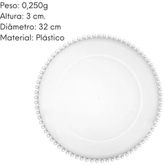 Sousplat Balls 32cm Transparente Plástico Redondo Lyor