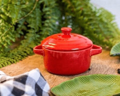 Mini Caçarola De Porcelana Farm Vermelha 5 Cm C/ Tampa Lyor