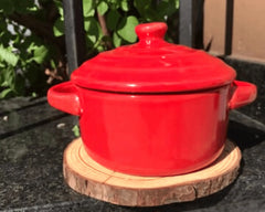 Mini Caçarola De Porcelana Farm Vermelha 5 Cm C/ Tampa Lyor