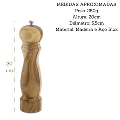 Moedor de Pimenta e Sal Madeira e Inox 22 cm Hercules