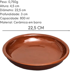 Prato Travessa Fundo Barro 22cm Feijoada Porção Buffet 800ml Motta
