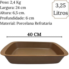 Travessa Refratário 3,25l Tango G Marrom Retangular Oxford