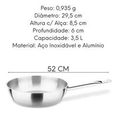 Frigideira Inox Aluminio Fundo Triplo C/ Cabo Hercules