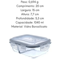 Pote Hermético Vidro Retangular Borosilicato 1,04l Oxford