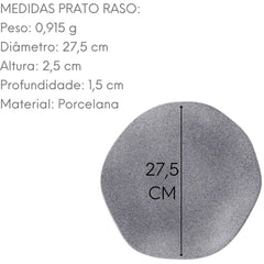 Prato Granito Raso 27,5cm Porcelana Linha Ryo Mesa Oxford