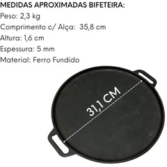 Bifeteira Chapa Redonda Lisa 30cm Em Ferro Fundido RIG