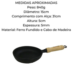 Chapa Ferro Fundido Cabo Madeira 15 Cm RIG
