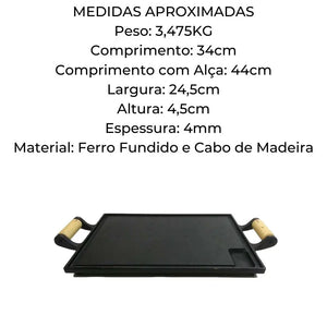 Chapa Fritadeira Lisa 25x35cm 2 Alças Churrasco RIG