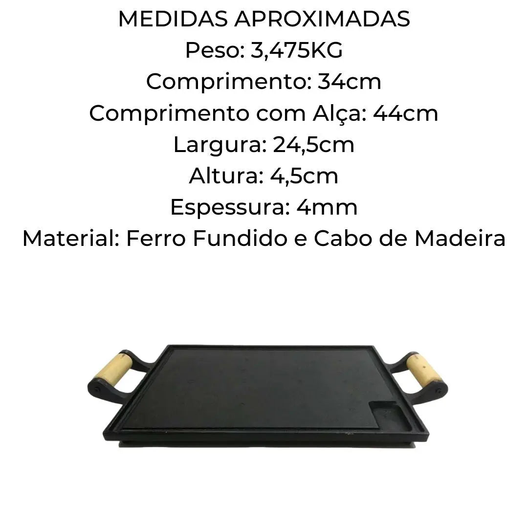 Chapa Fritadeira Lisa 25x35cm 2 Alças Churrasco RIG